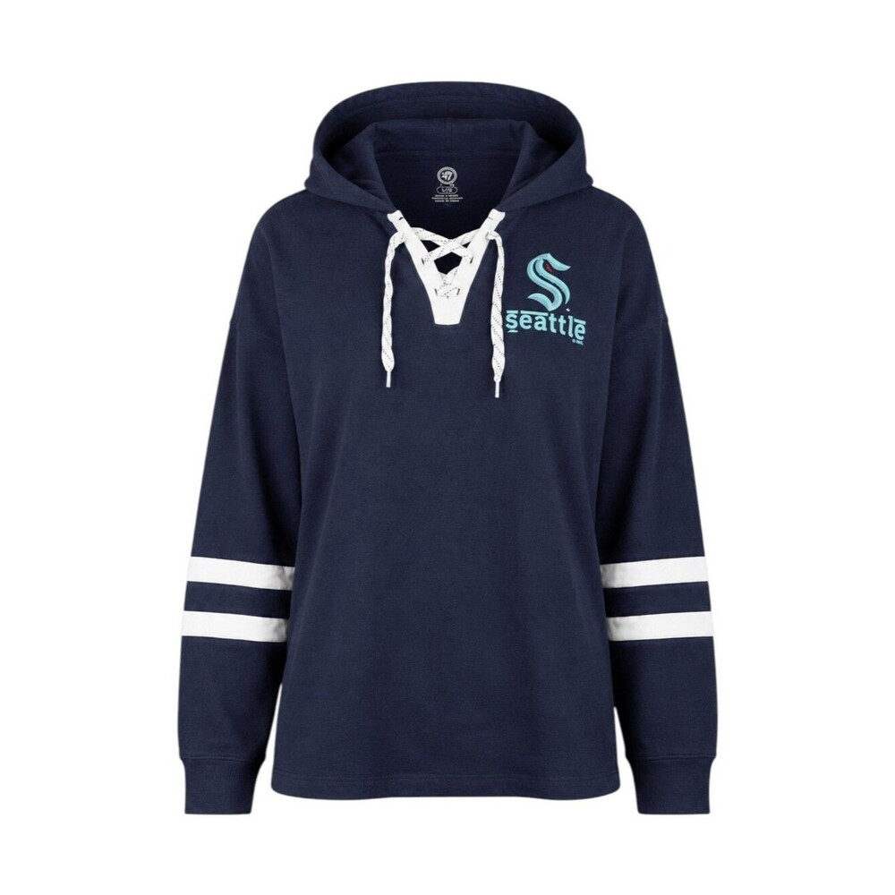 NHL Seattle Kraken Kids Shirt Navy Blue Drawstring Long Sleeve Hoodie Size 12 14